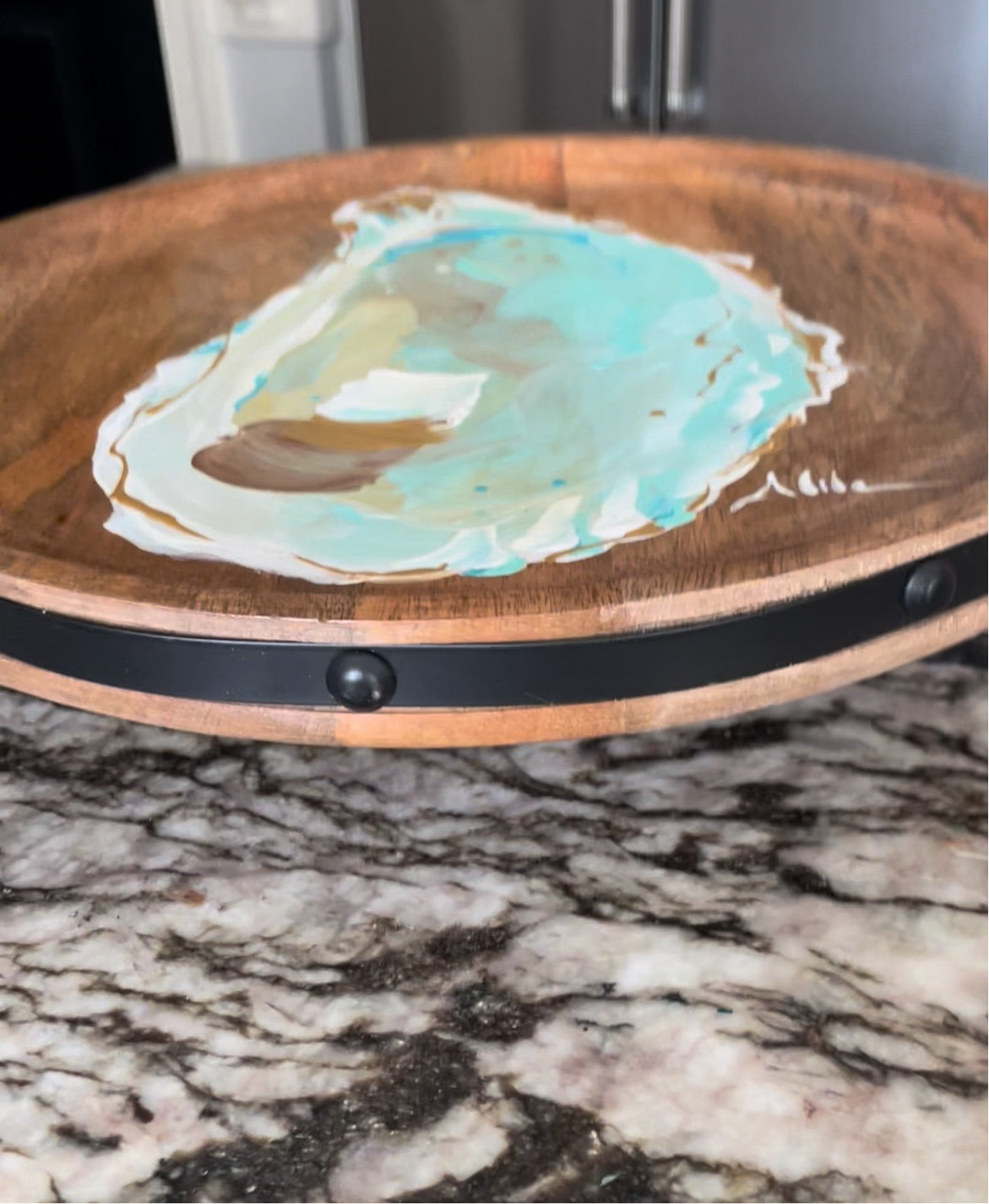 Hand Painted Oyster on Lazy Susan