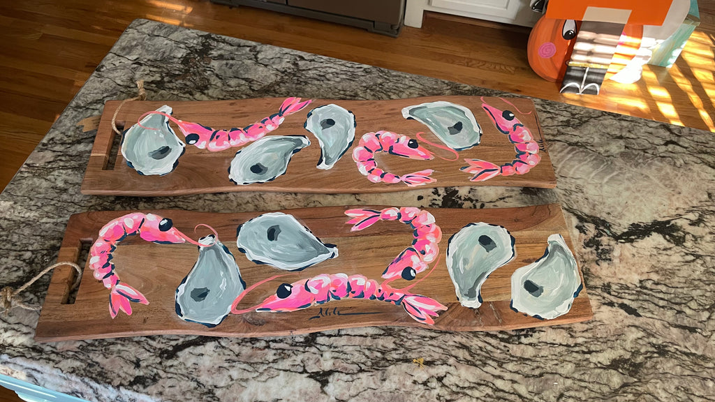 Hand Painted Oyster and Shrimp Charcuterie Board