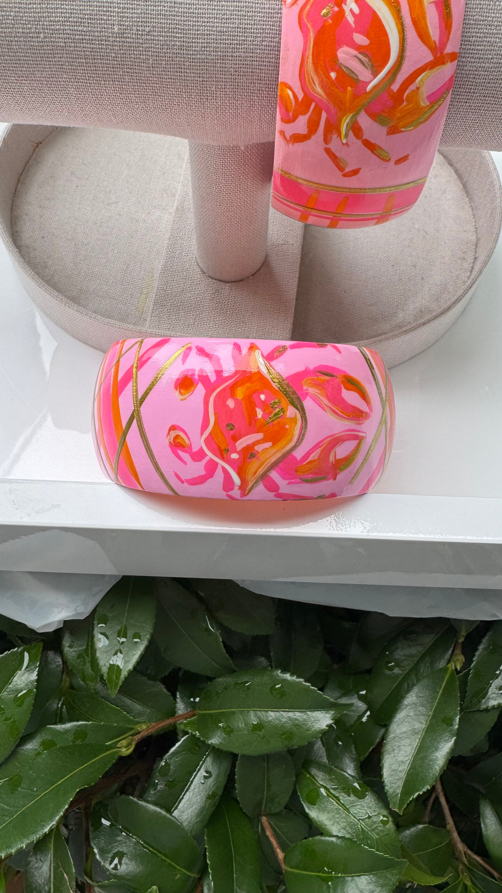Hand Painted Crab Bracelet in Pink