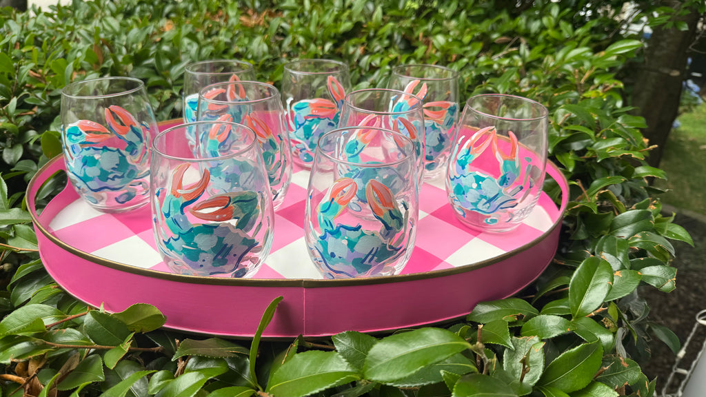 Pretty Artsy Crab Wine Glasses