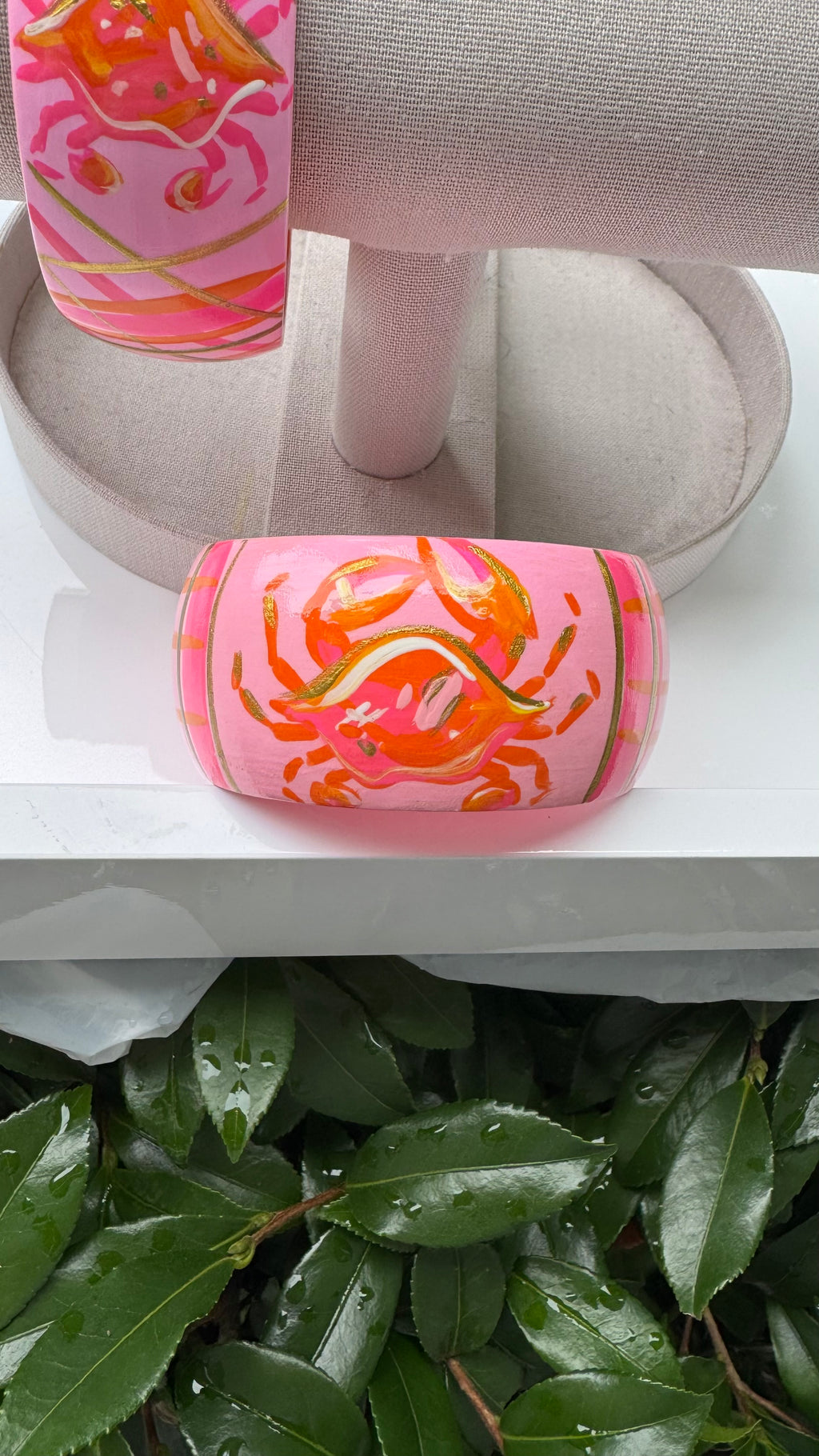 Hand Painted Crab Bracelet in Pink