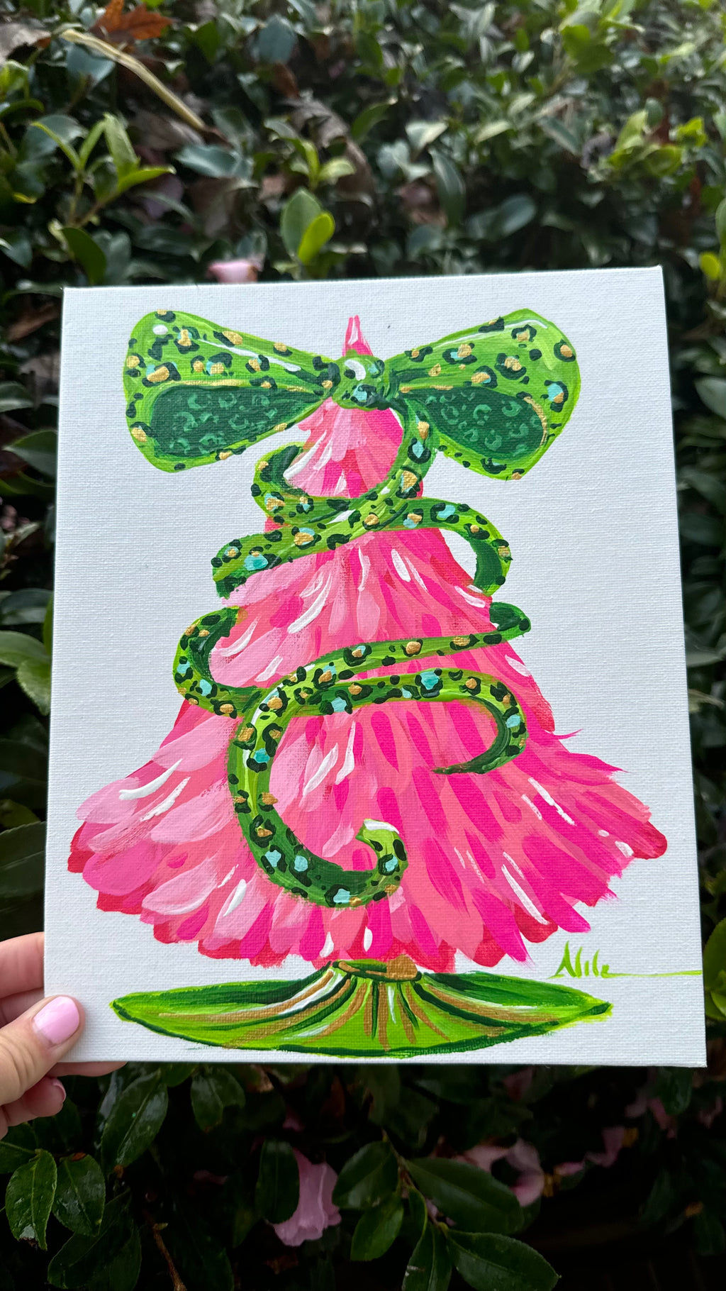 Pink and Green Christmas Tree Art