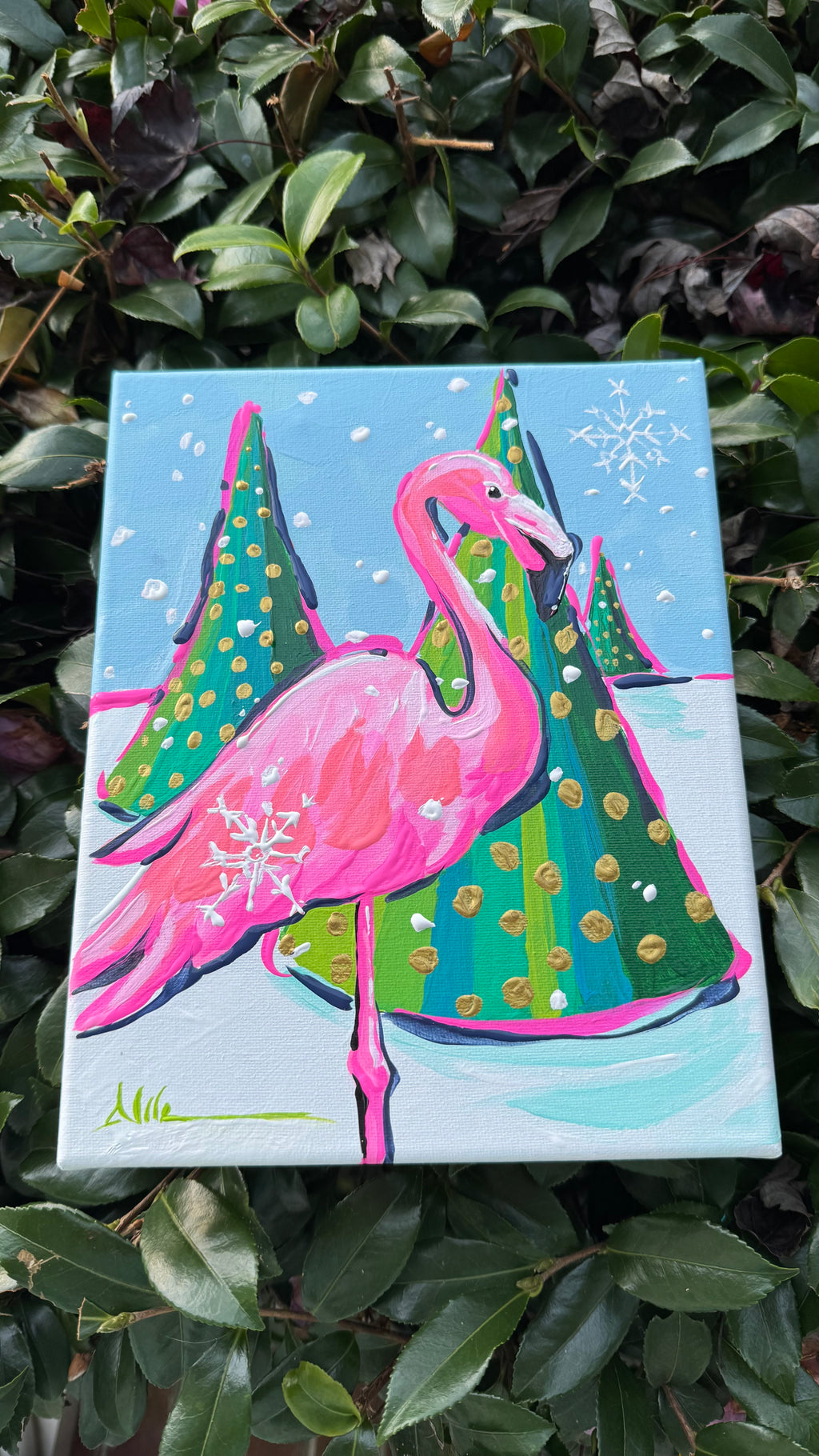 Original Winter Flamingo Art