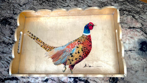 Elegant Pheasant Gold Leaf Tray