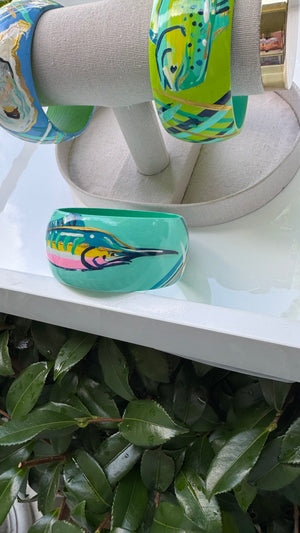 Hand Painted Marlin Fish Bracelet in Aqua