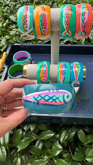 Hand Painted Fish Bracelet in Dark Turquoise