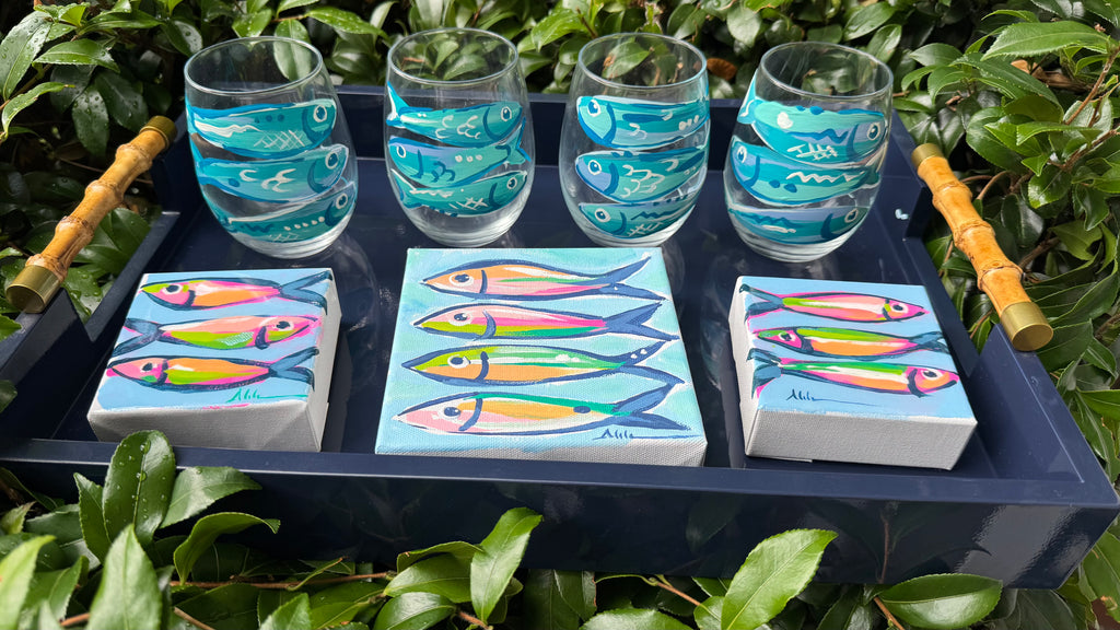 Fun Blue Sardine Fish Wine Glasses