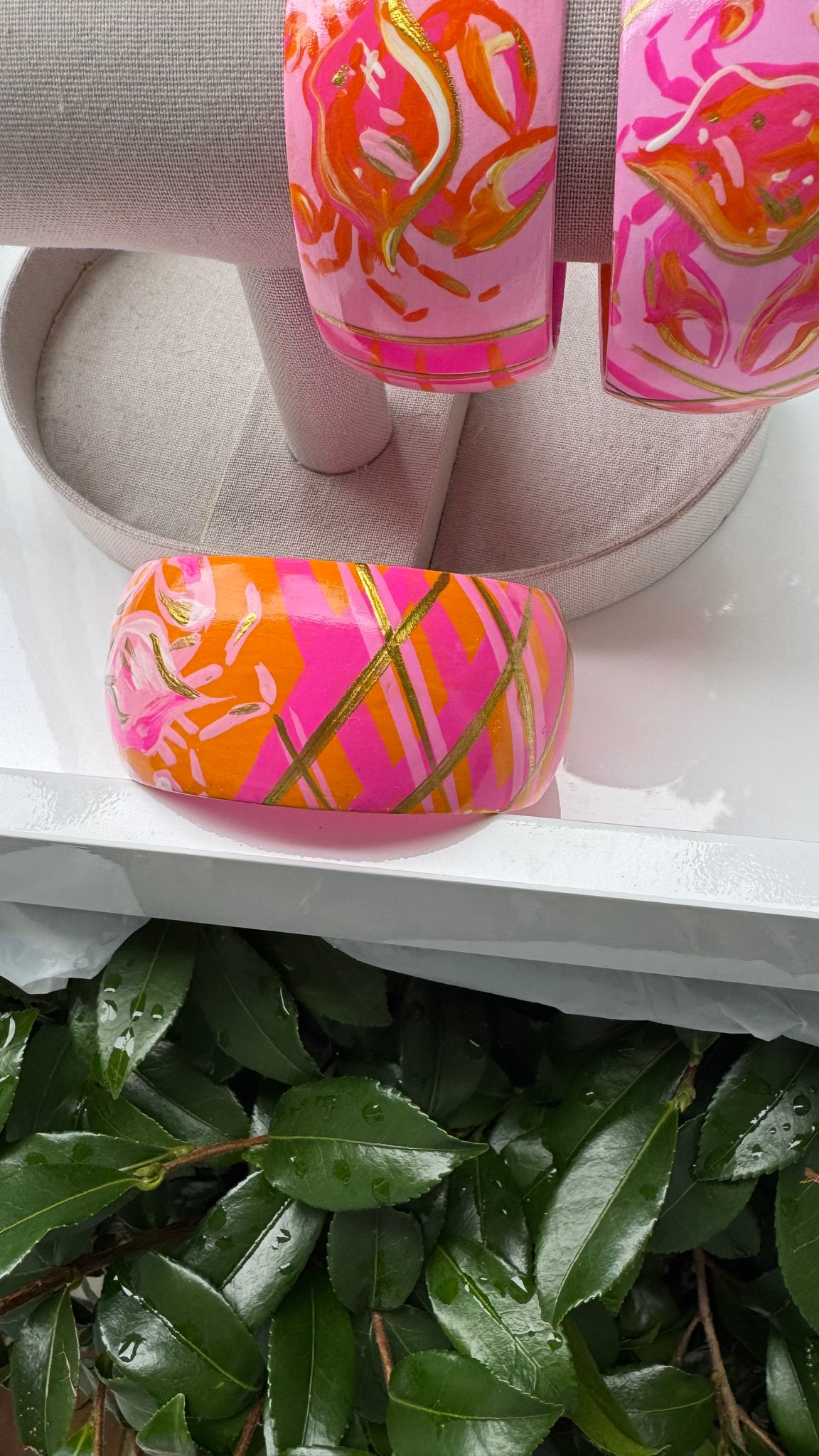 Hand Painted Crab Bracelet in Orange