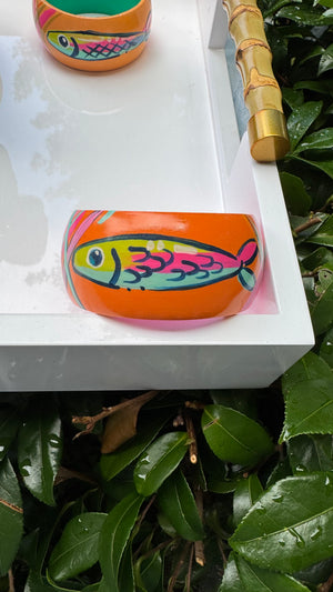 Hand Painted Fish Bracelet in Orange