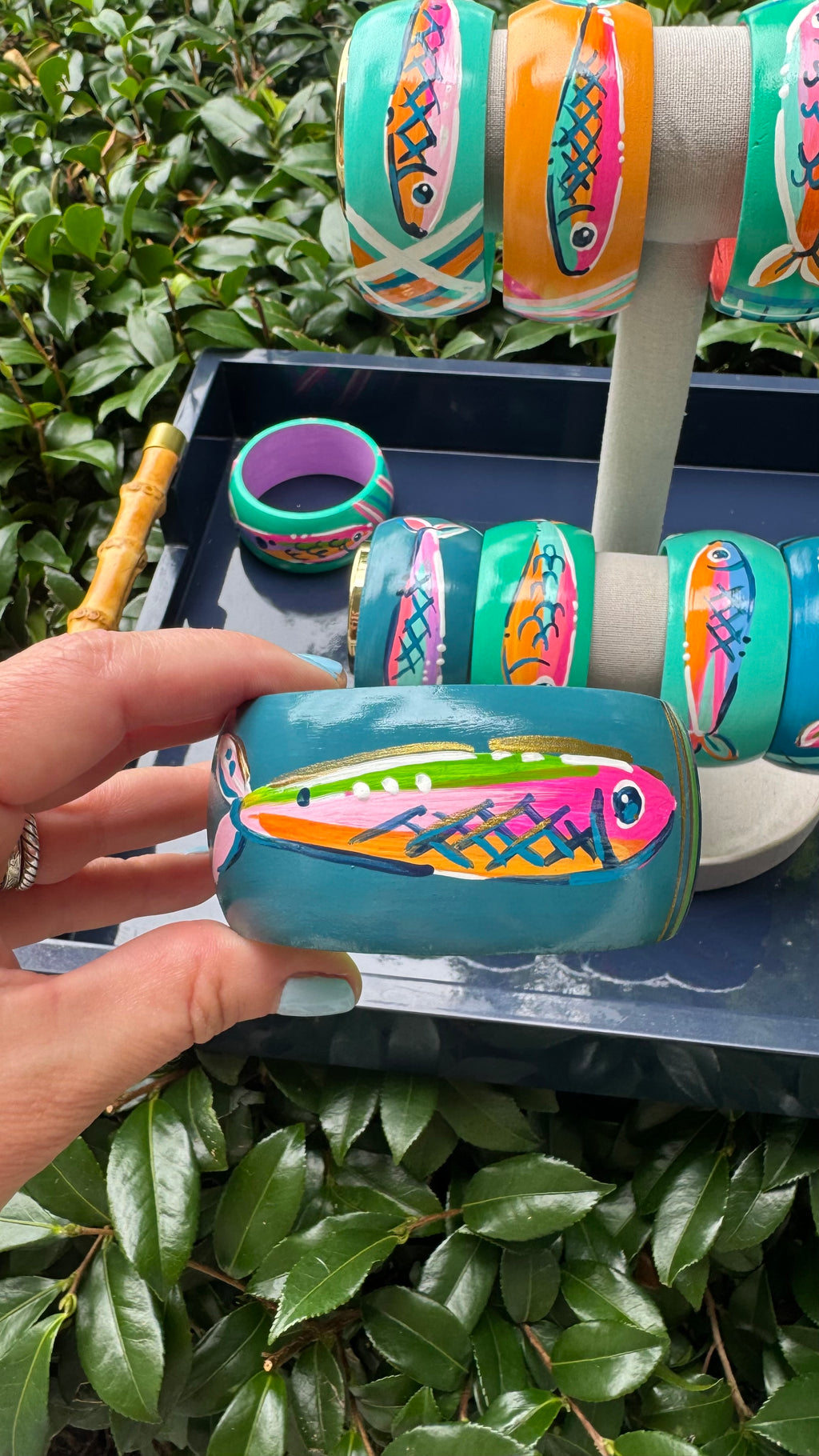 Hand Painted Fish Bracelet in Dark Turquoise