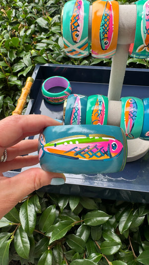 Hand Painted Fish Bracelet in Dark Turquoise