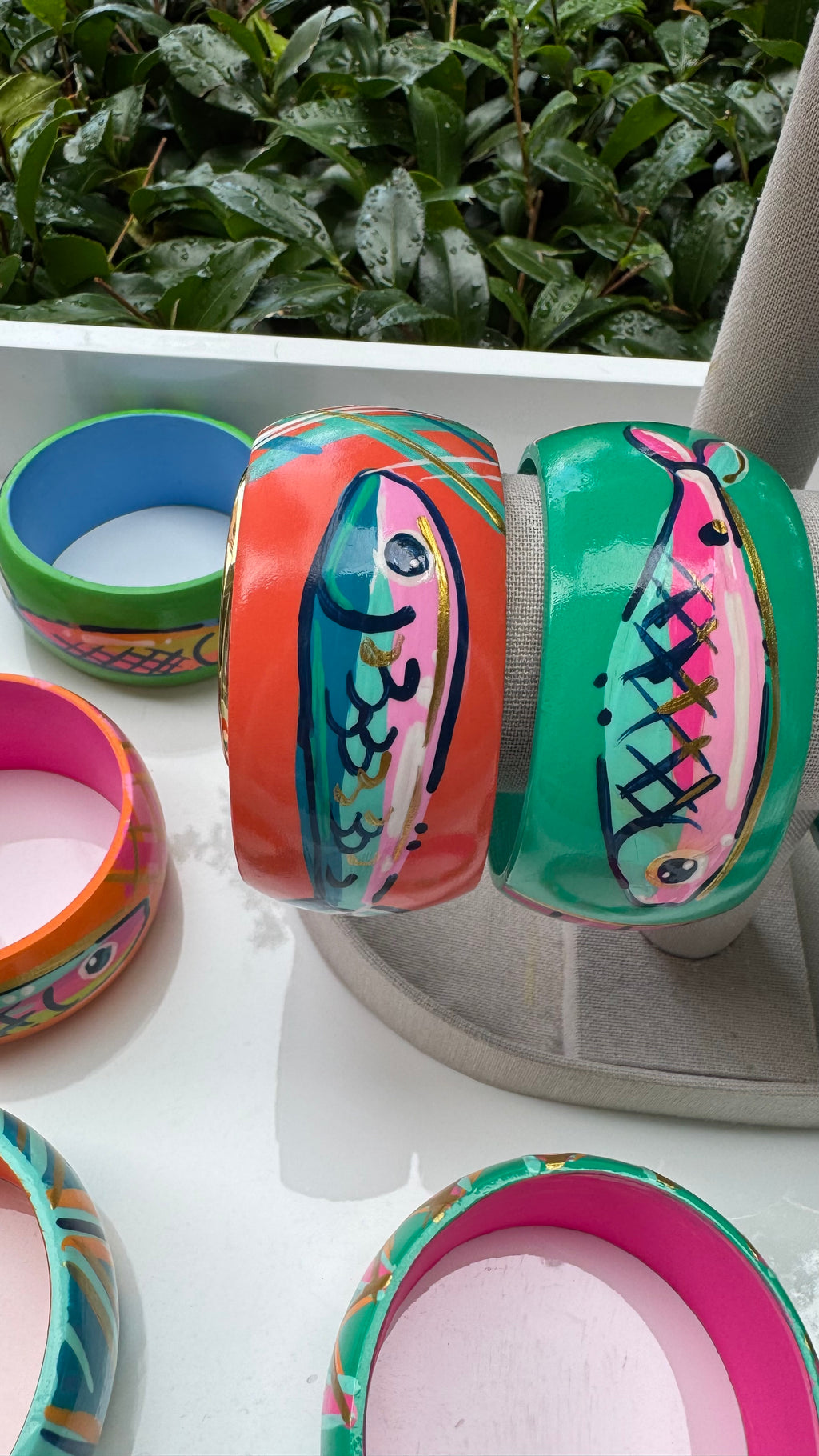 Hand Painted Fish Bracelet in Orange/Salmon Color