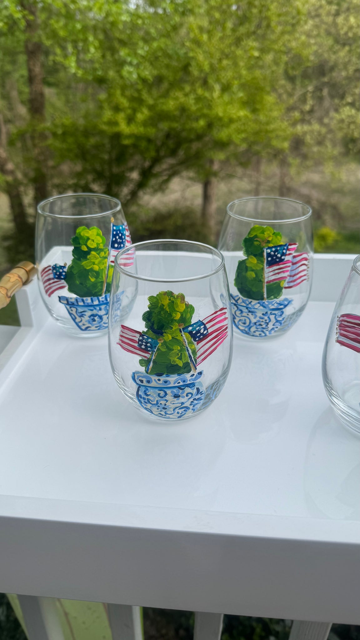 Artsy Chinoiserie Topiary Patriotic Wine Glass – Renzi Tate