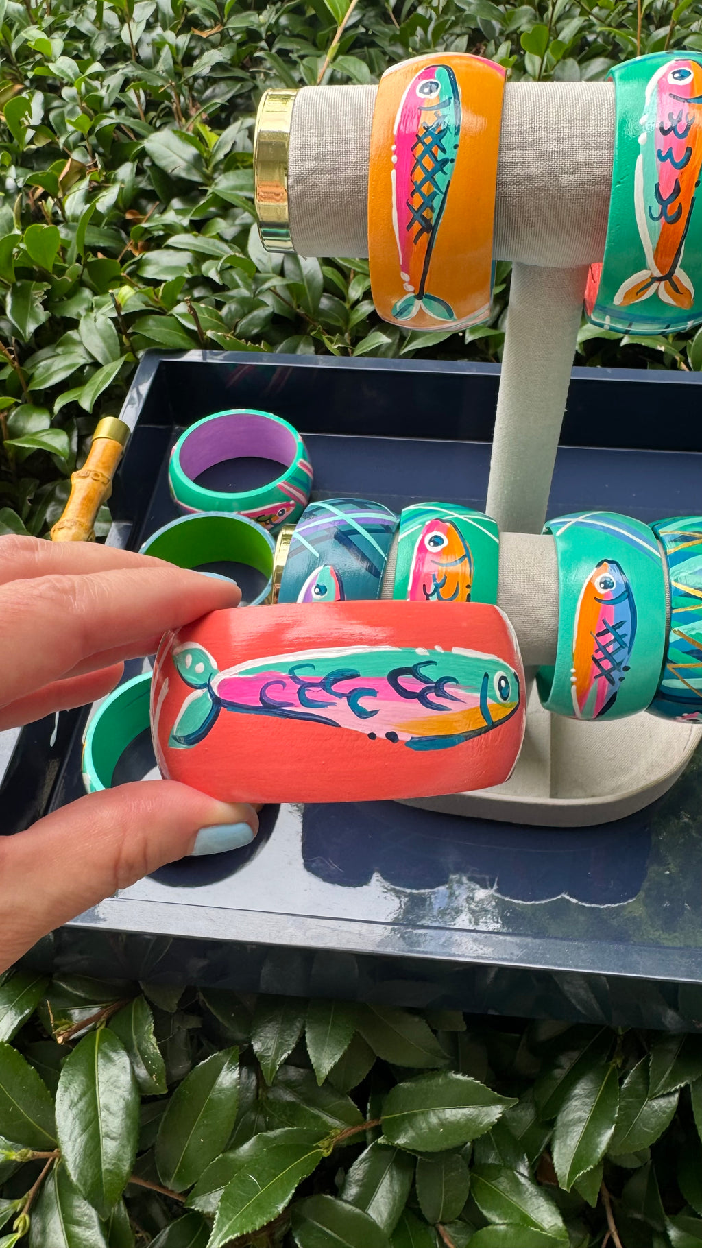 Hand Painted Fish Bracelet in Coral