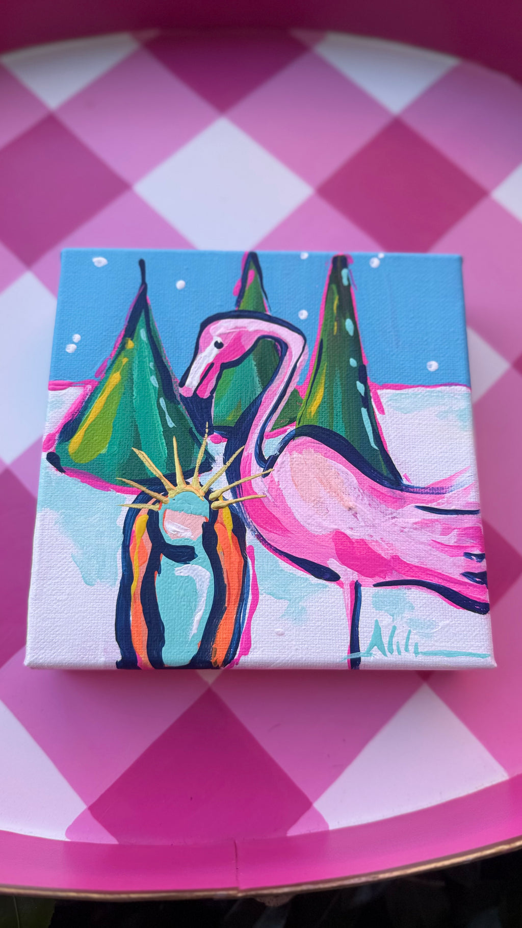 Baby Jesus and Flamingo Art