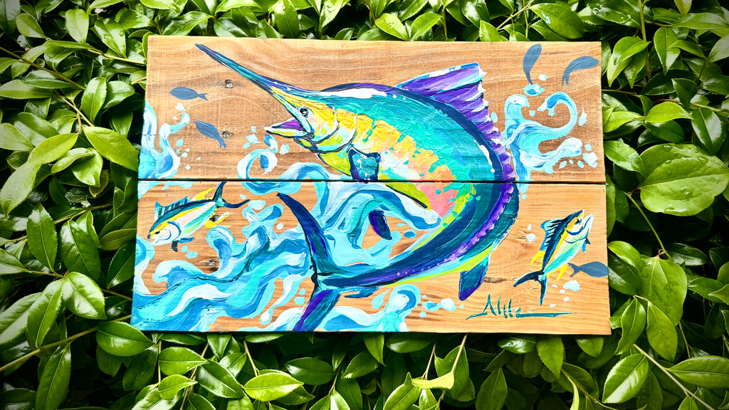 Original Marlin Painting on Wood