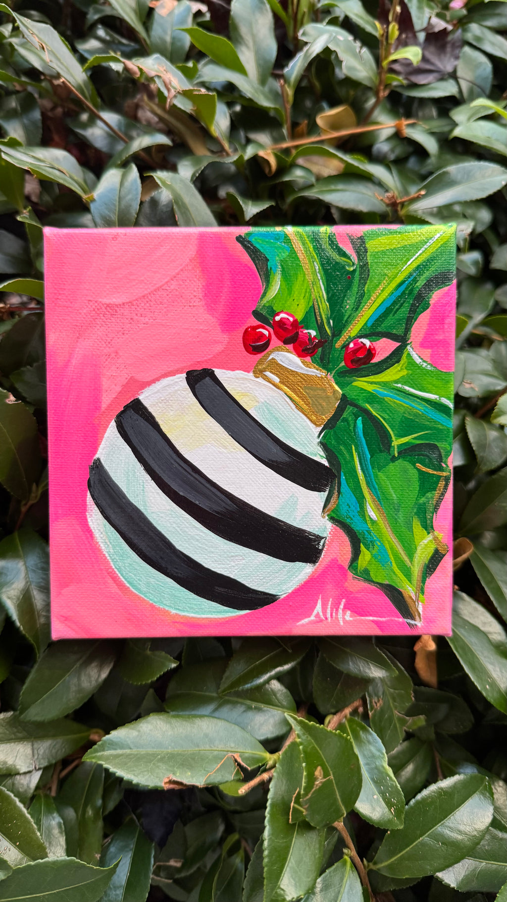 Pink White & Black Original Ornament Art