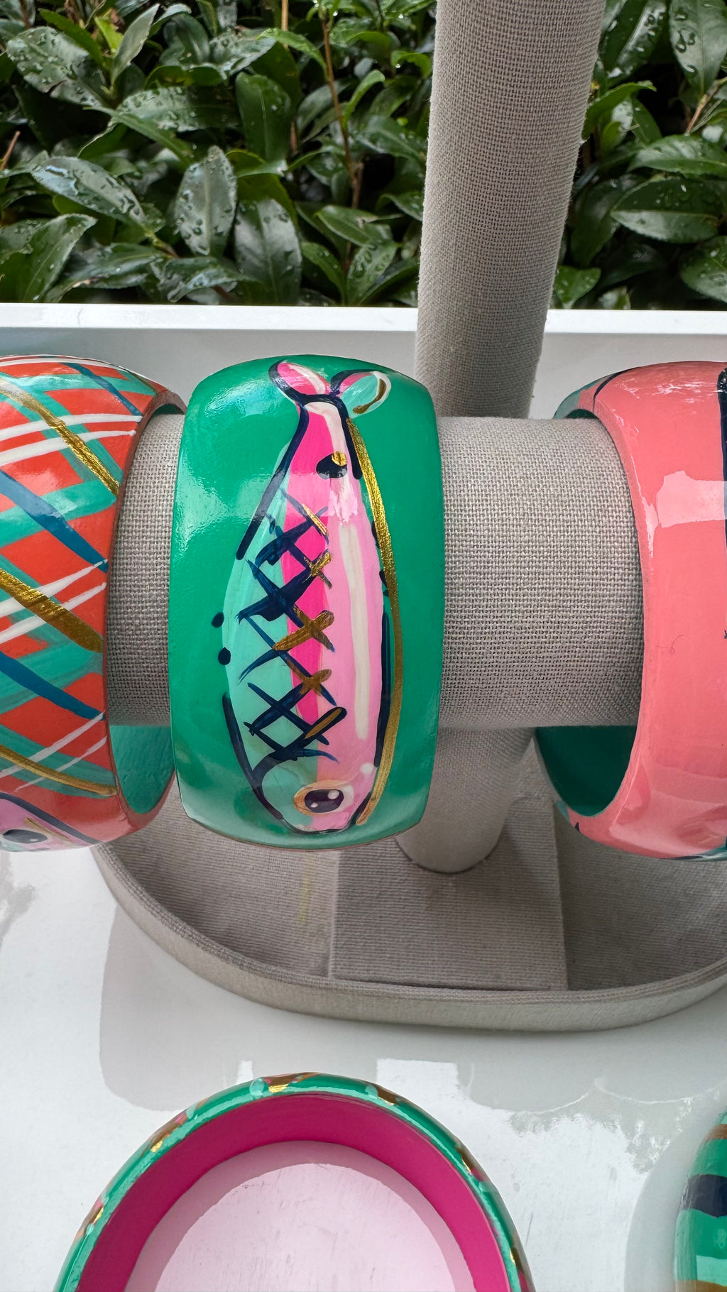 Hand Painted Fish Bracelet in Jade Green