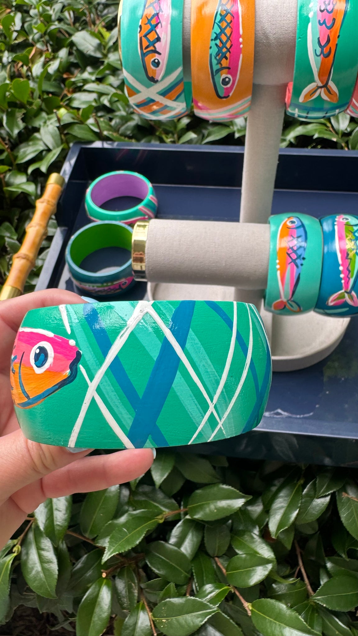 Hand Painted Fish Bracelet in Teal/Aqua