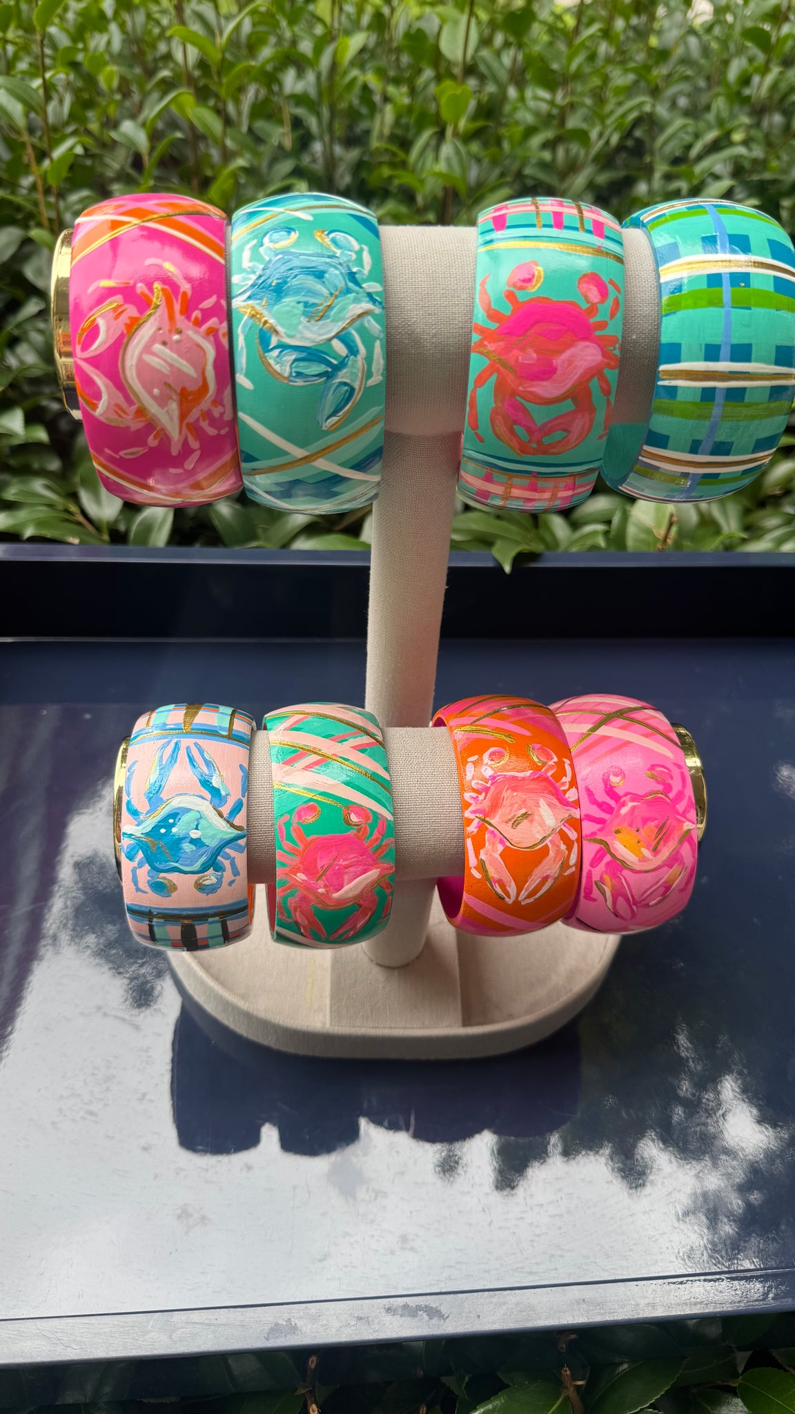 Hand Painted Crab Bracelet in Pinks