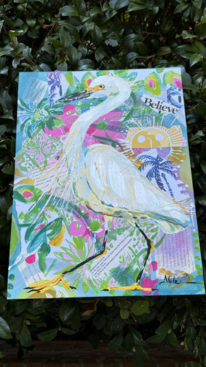 Original Art Mixed Media Egret