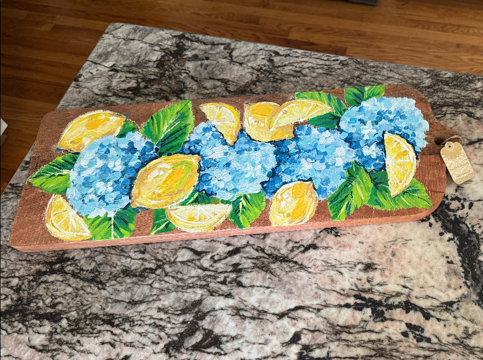 Artsy Hydrangea & Lemon Charcuterie Board