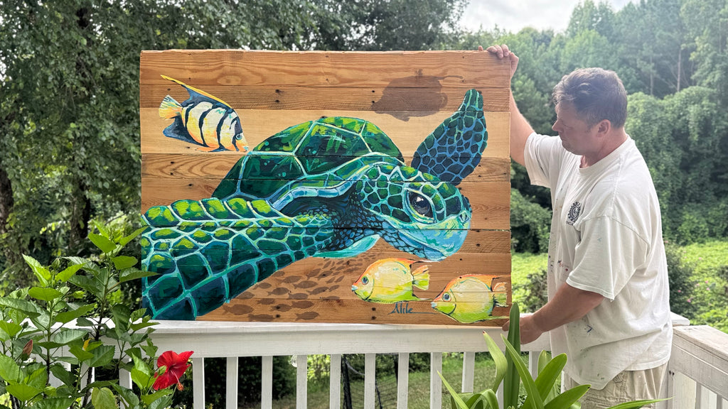 Turtle Painting on reclaimed wood