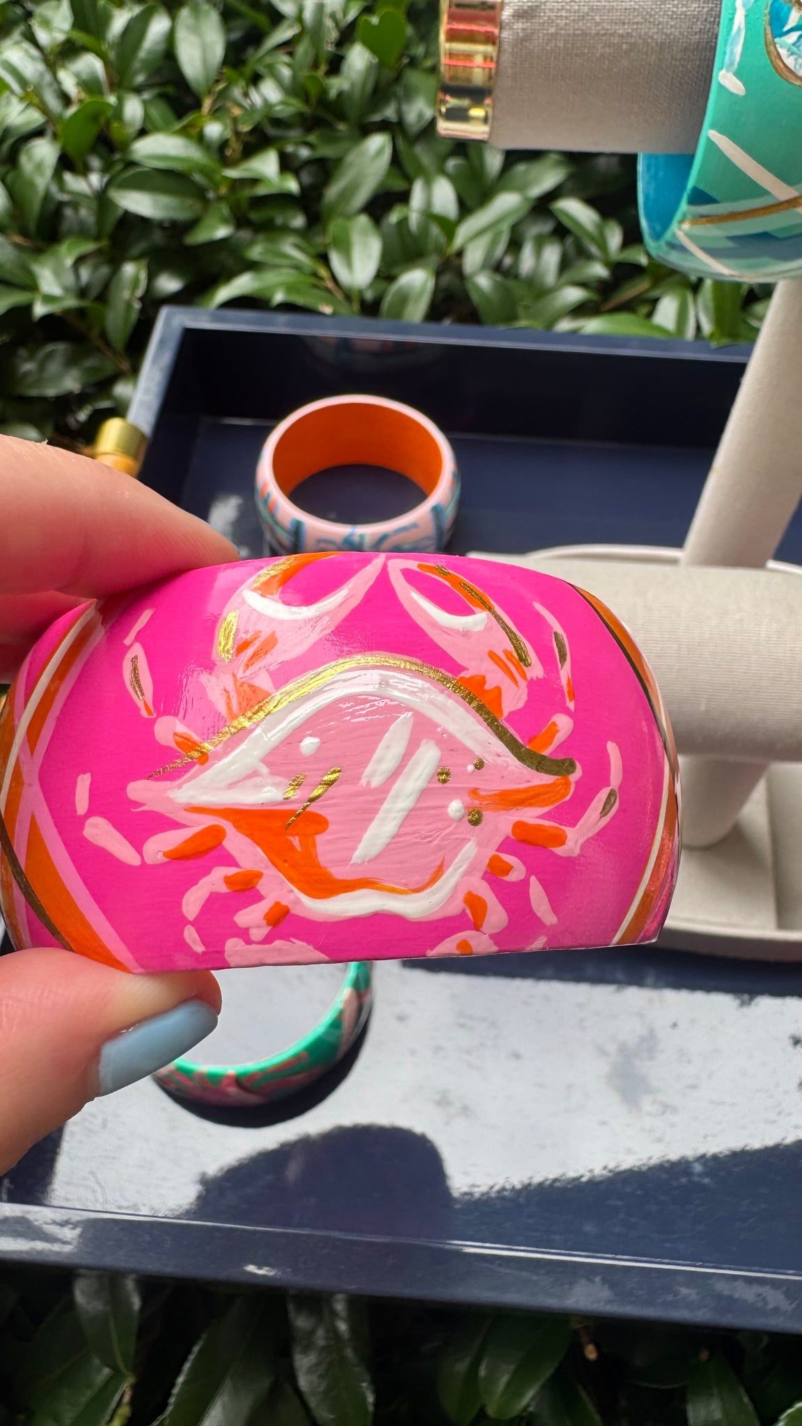 Hand Painted Hot Pink Crab Bracelet