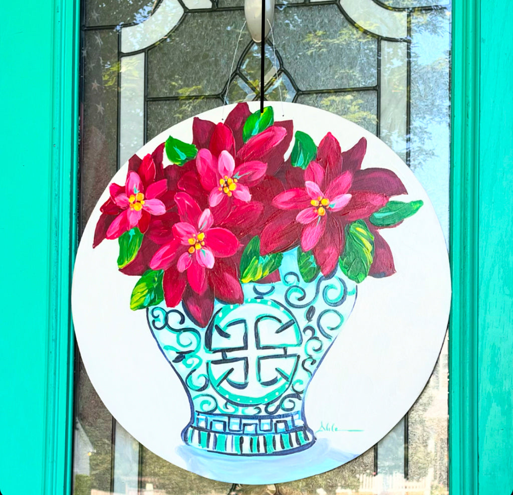 New Chinoiserie Poinsettia Door Hanger