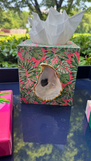 Pink Palm Oyster Shell Tissue Box Cover