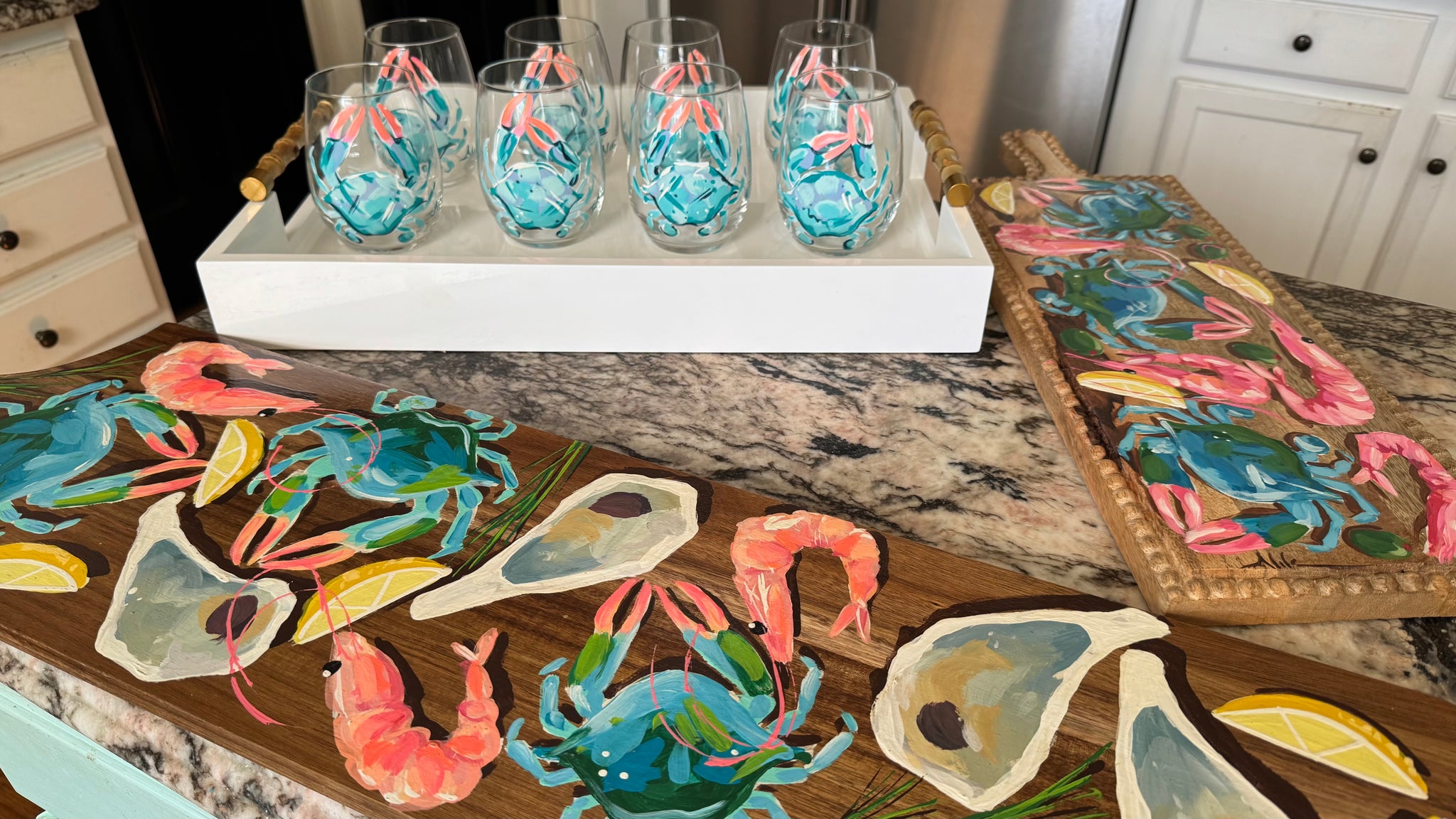 Beautiful Hand Painted Crab Wine Glasses