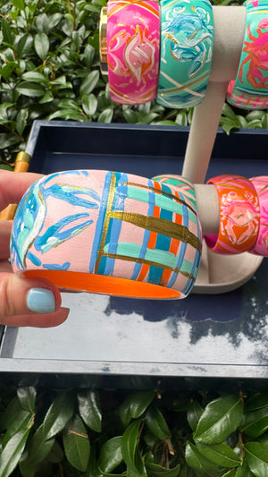 Hand Painted Crab Bracelet in Pink and Blues