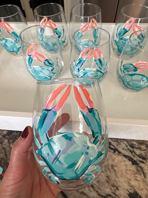 Beautiful Hand Painted Crab Wine Glasses