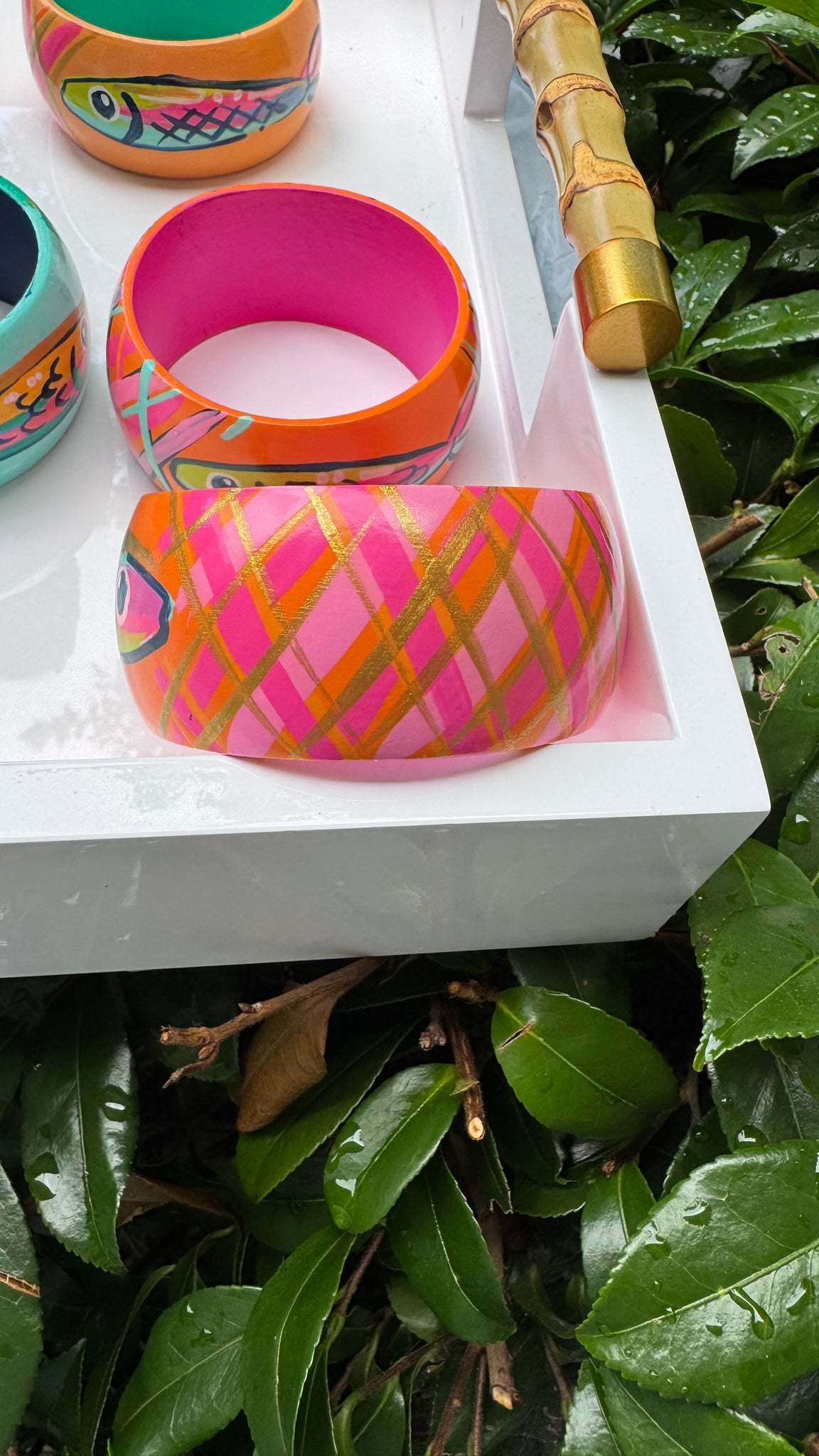 Hand Painted Fish Bracelet in Orange and Pink