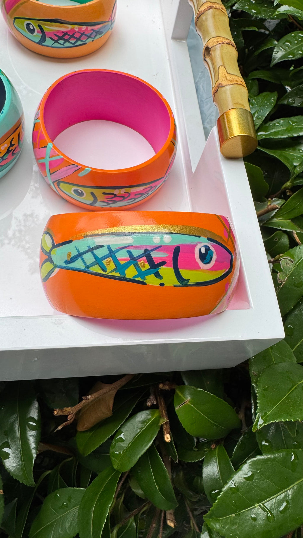 Hand Painted Fish Bracelet in Orange and Pink