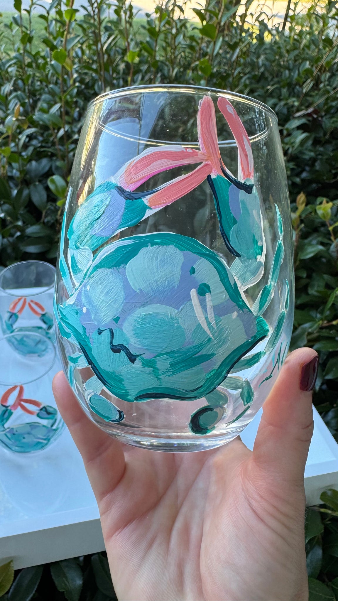 Beautiful Hand Painted Crab Wine Glasses
