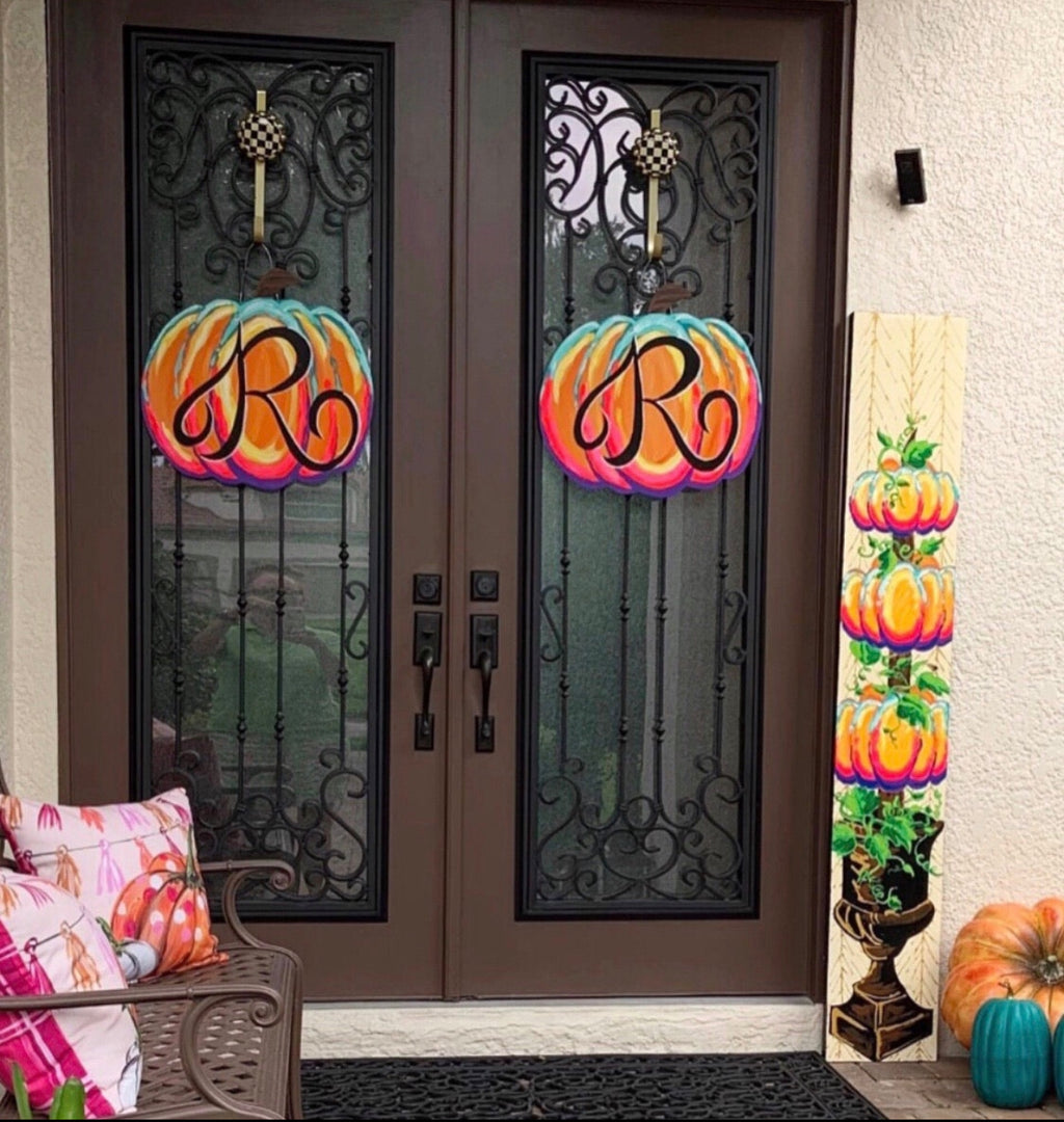 Hand Painted Colorful Original Pumpkin Door Hanger