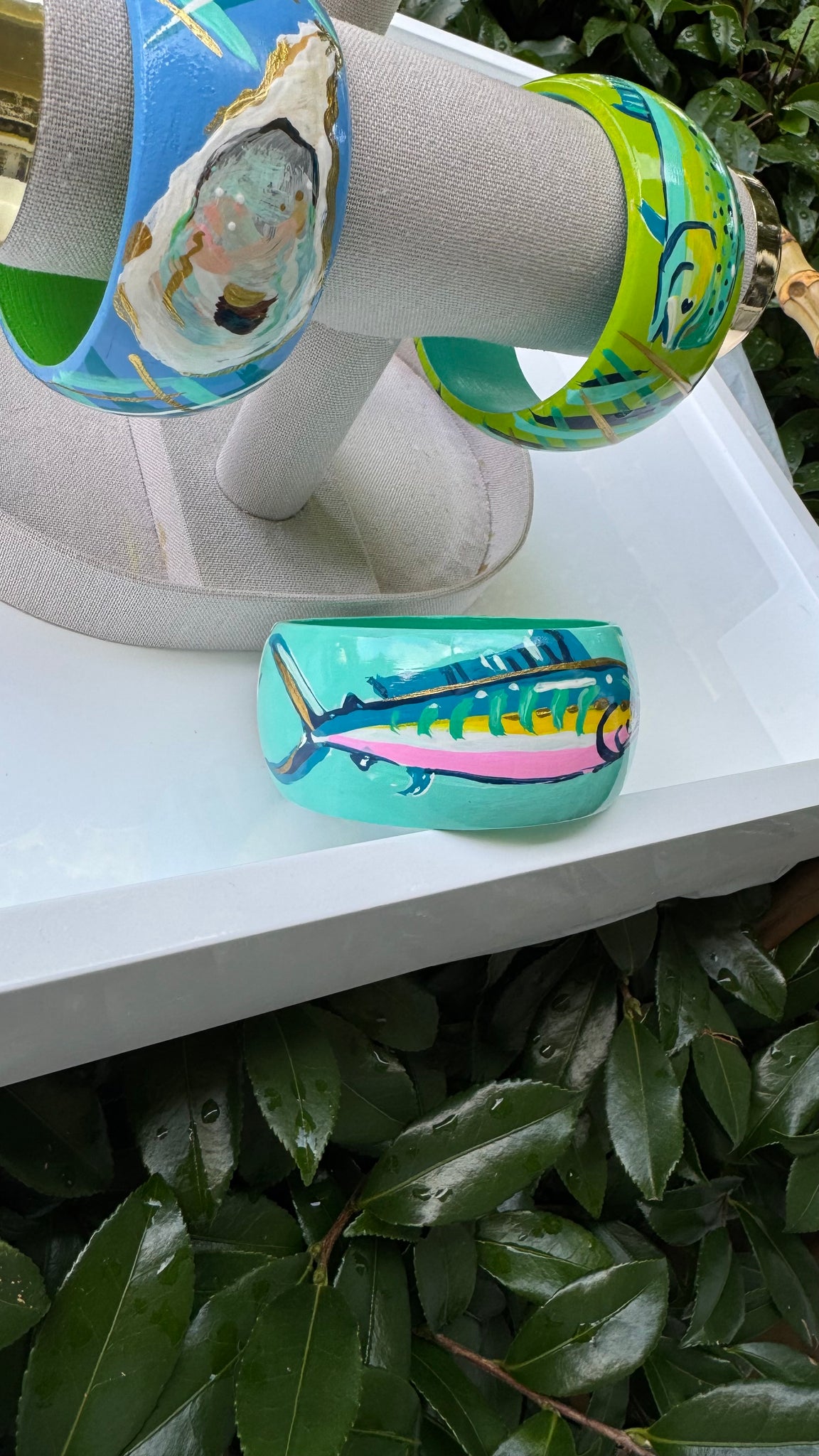 Hand Painted Marlin Fish Bracelet in Aqua