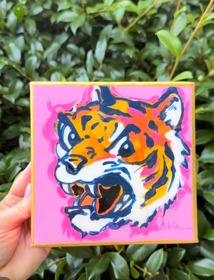 Tiger Mascot in Pink and Orange