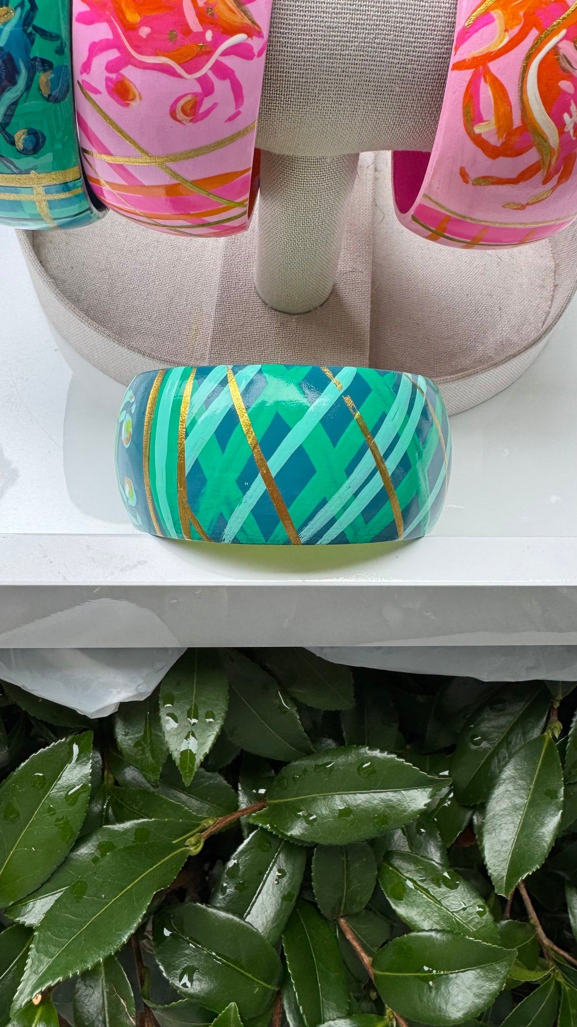 Hand Painted Crab Bracelet in Dark Turquoise