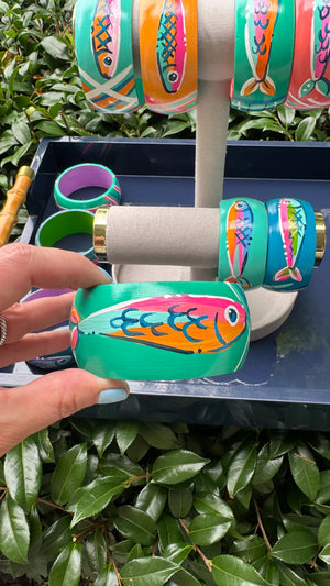 Hand Painted Fish Bracelet in Teal/Aqua