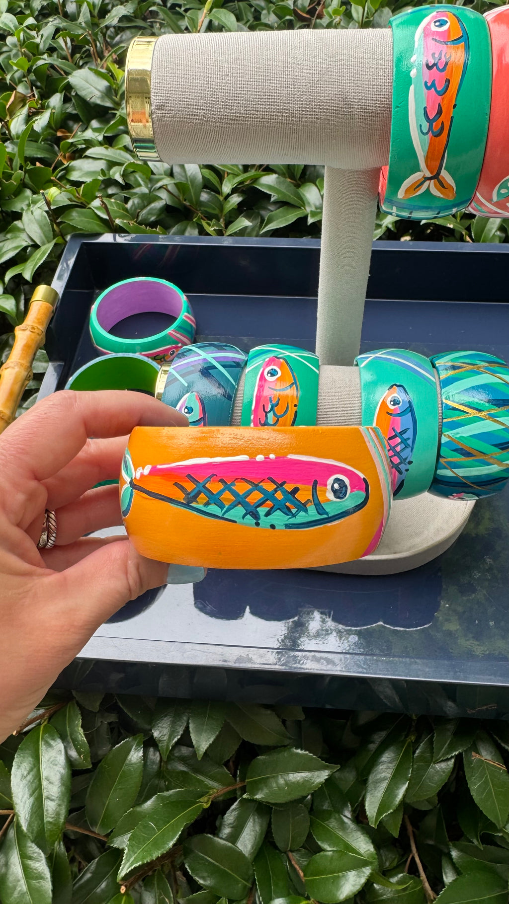 Hand Painted Fish Bracelet in Orange
