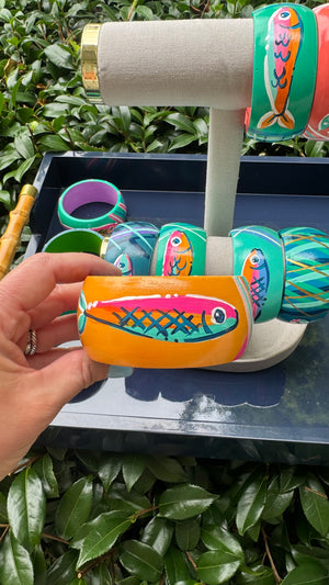 Hand Painted Fish Bracelet in Orange