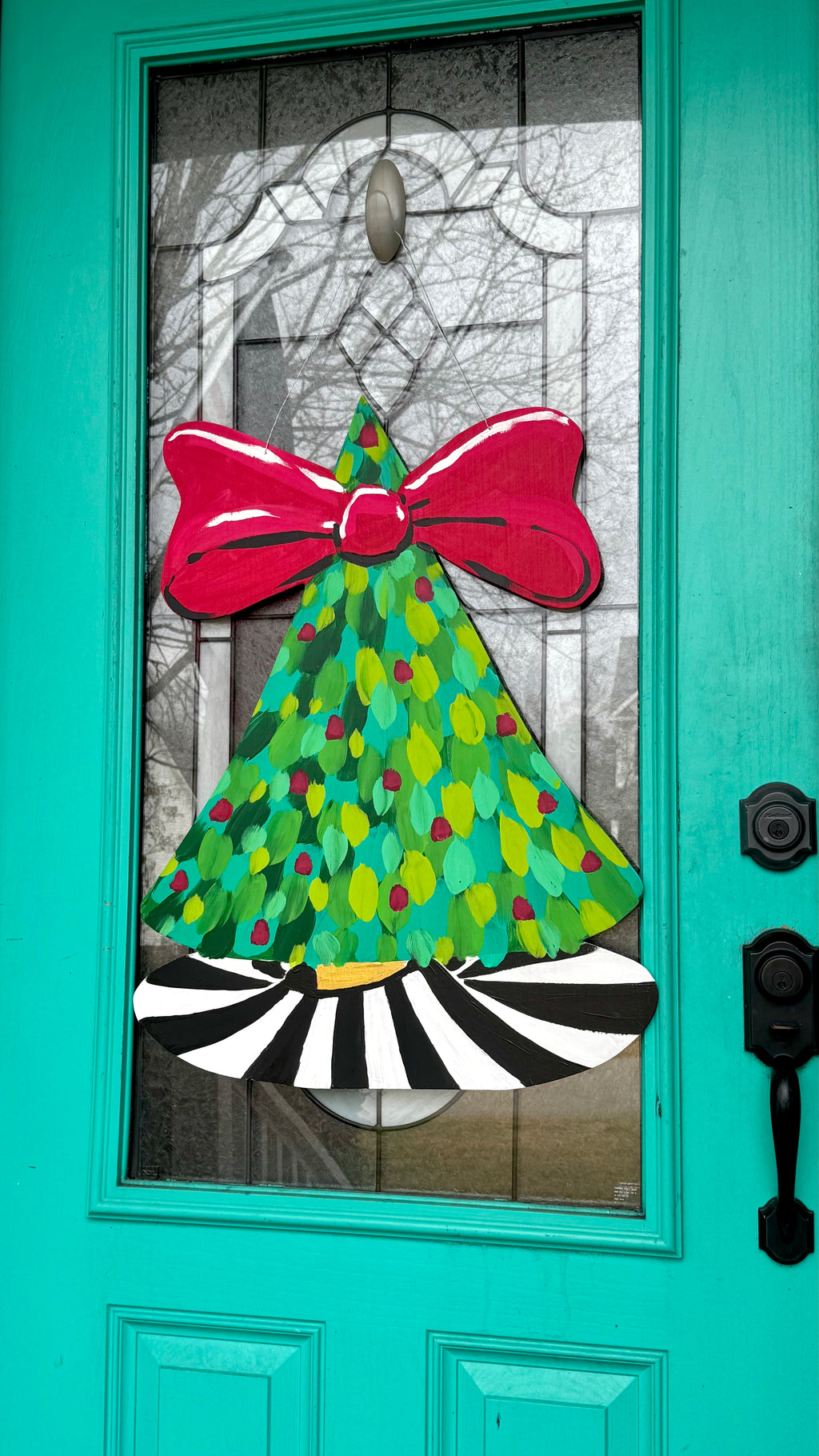 Artsy Red Bow Christmas Tree Door Hanger