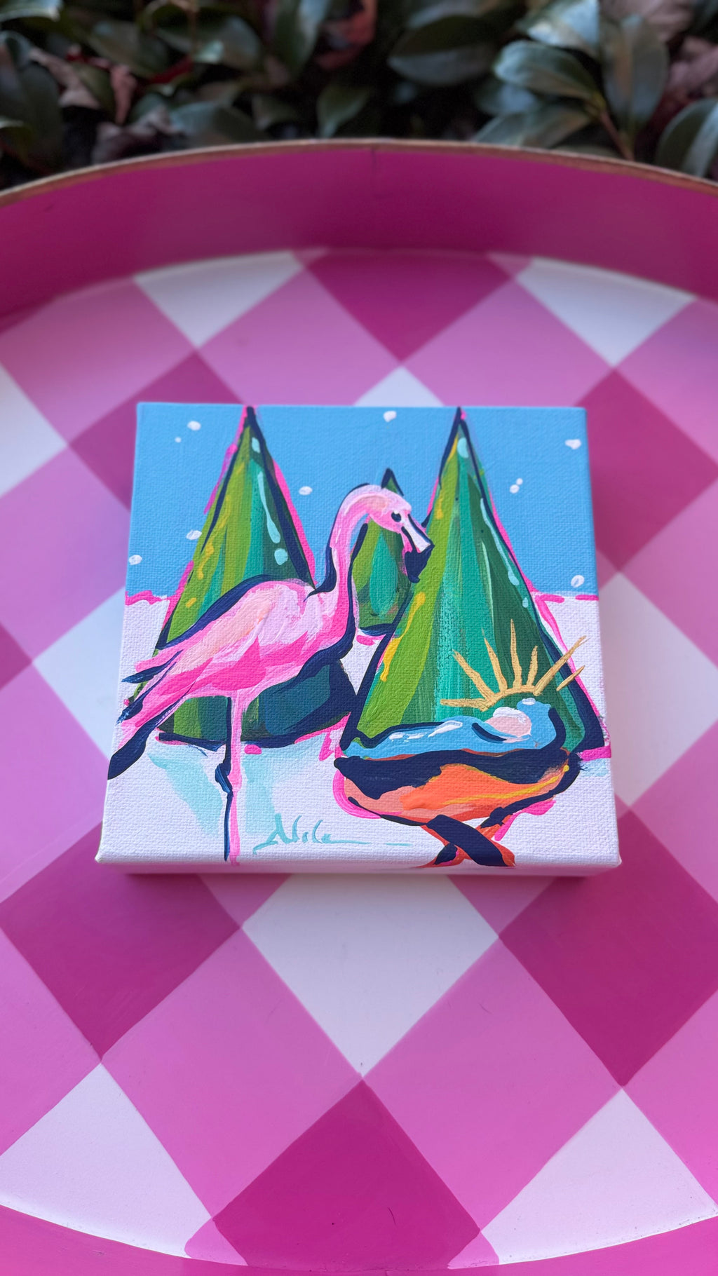 Baby Jesus and Flamingo Art