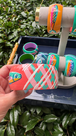 Hand Painted Fish Bracelet in Coral