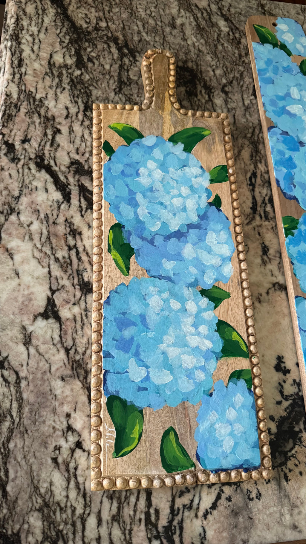 Beaded Edge Blue Hydrangea Charcuterie Board