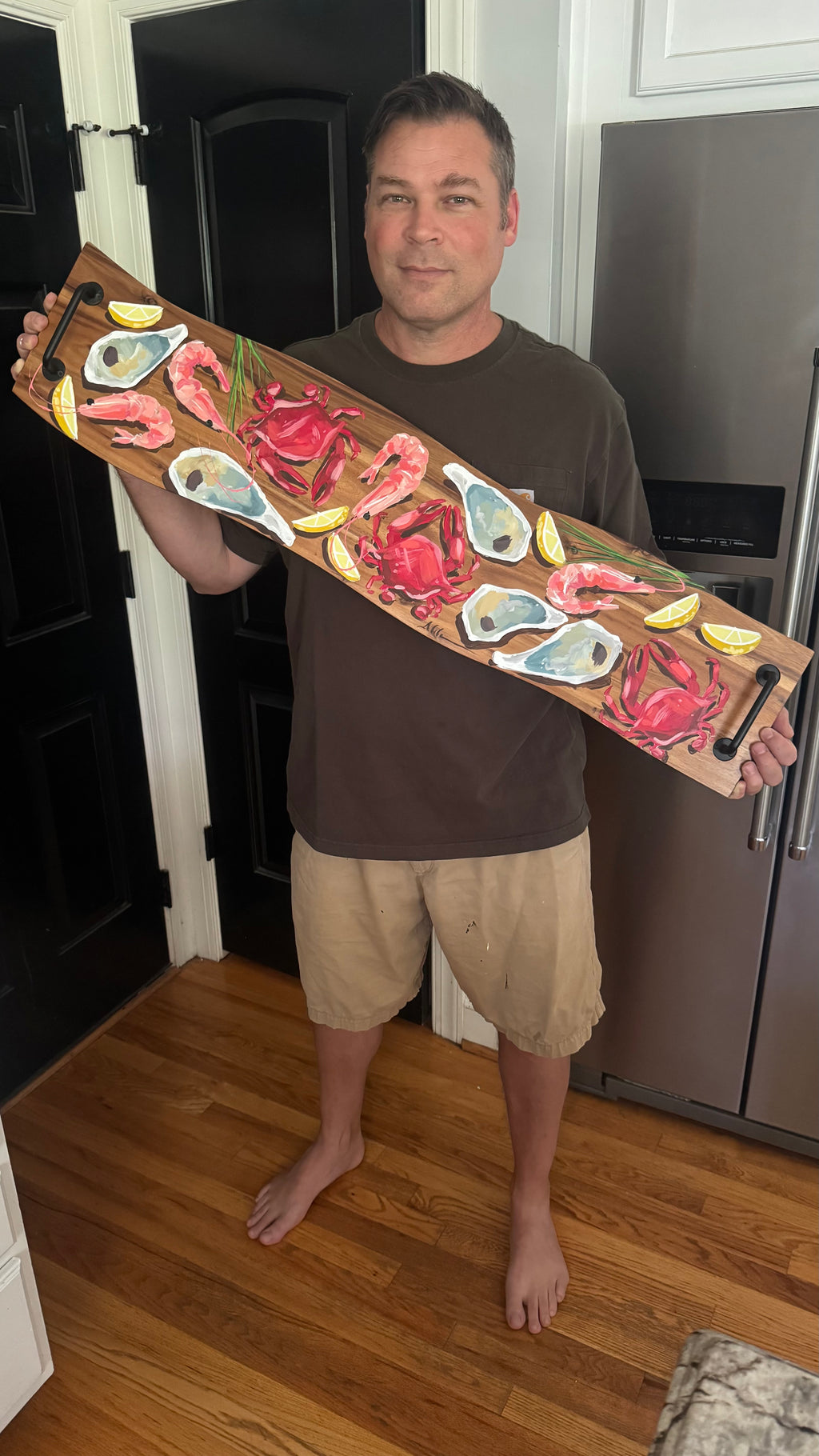 Gorgeous XL Red Crab Seafood Board with Handles