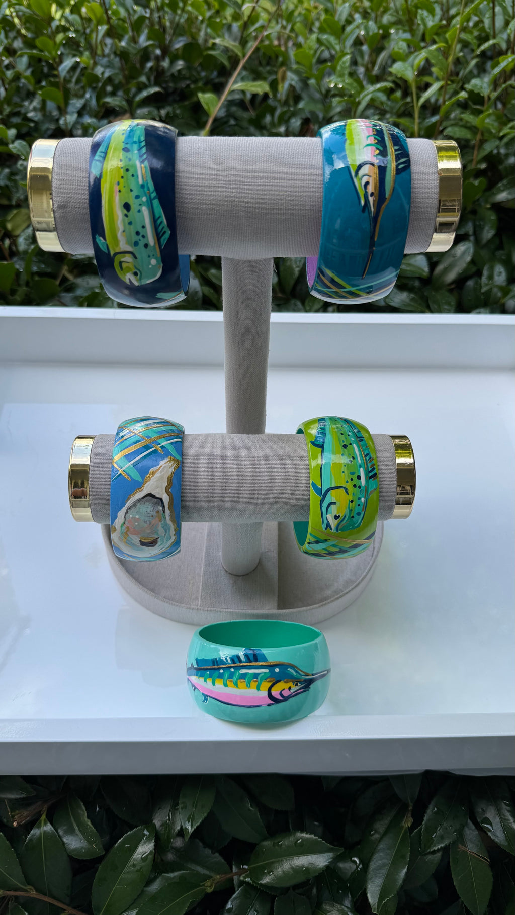 Hand Painted Marlin Fish Bracelet in Aqua