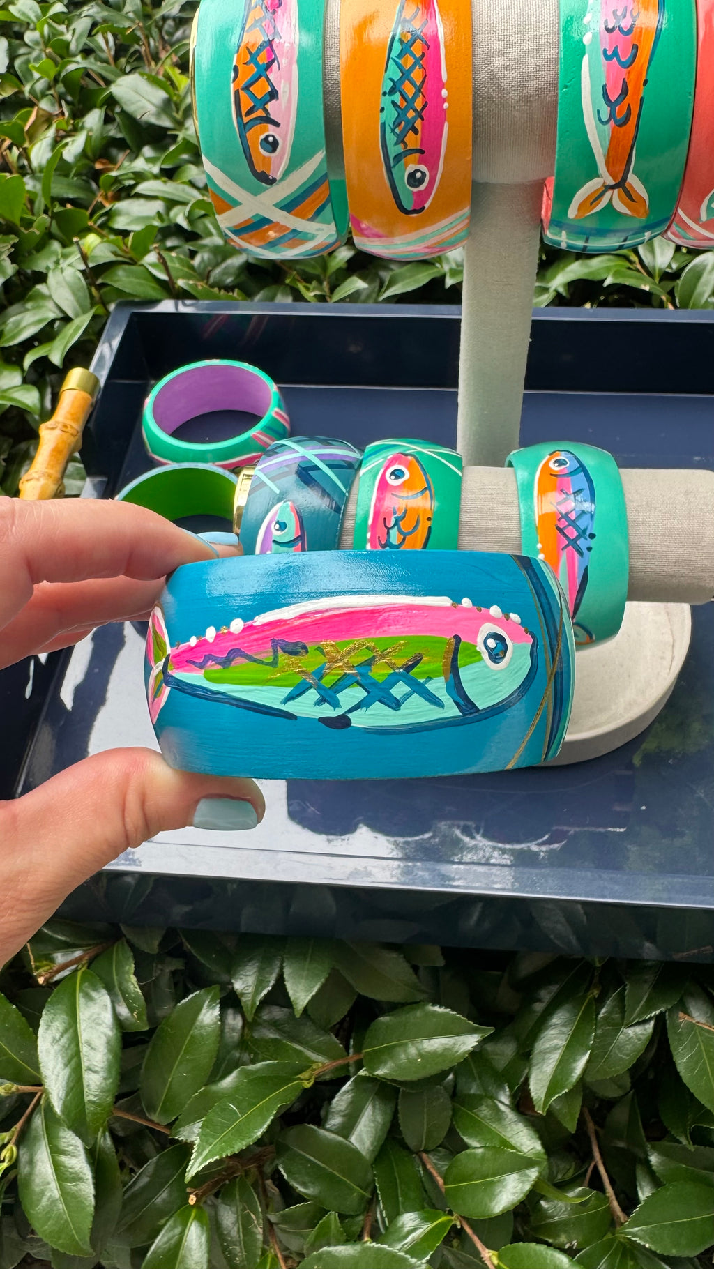 Hand Painted Fish Bracelet in Blues